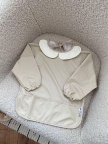 Нагрудник дитячий з рукавами для годування та творчості Бежевий з комірцем