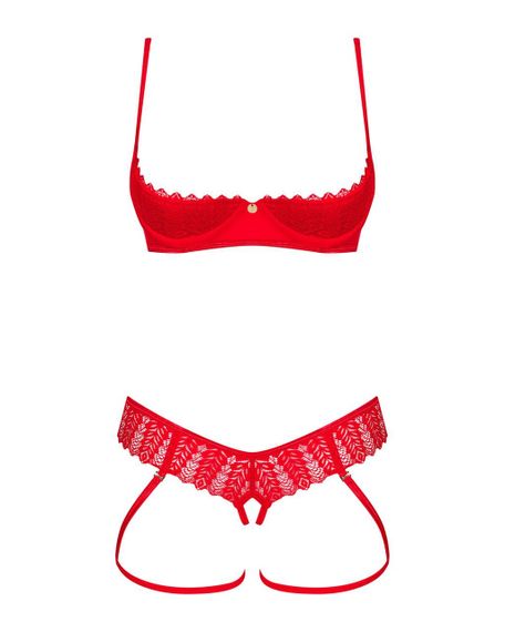Комплект Obsessive Ingridia 2-pcs crotchless set XL/2XL, червоний, з доступом, відкриті груди Sex Aura | Зображення 2
