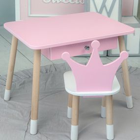 Дитячий столик і стільчиккорона  рожевий. Столик із шухлядою для олівців і розмальовок