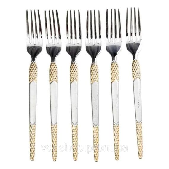 Набір десертних виделок 6 штук виделки десертні з нержавіючої сталі 15.5 см Срібло з золотом HP-20-40