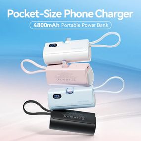 УМБ Vention 4800mAh 22,5W PD, USB-C In/Out, LED display, with built-in USB-C cable Blue