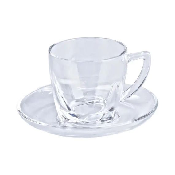 Набір чашок із блюдцями прозорі 6 штук по 200 мл прозорий HP572 | Зображення 1