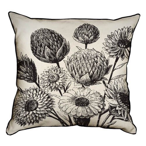 Подушка с мешковины Монохромные цветы 45x45 см (45PHB_FLORA003)