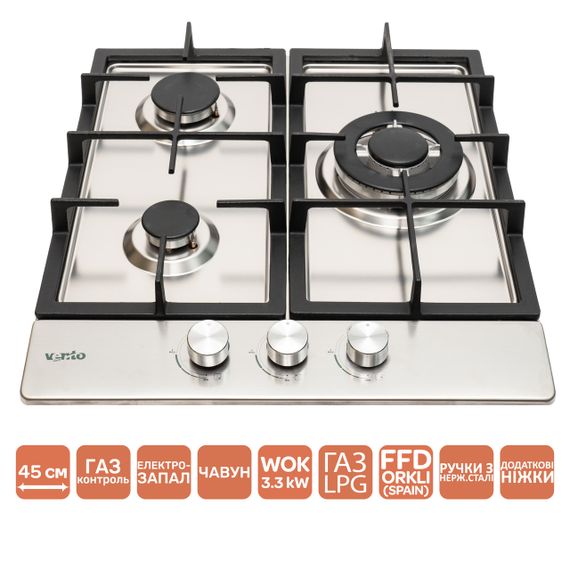 Газовая панель три конфорки Ventolux HG430 CEST (X) 7 нержавейка
