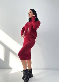 Женский теплый ангоровый костюм юбка и гольф GF07942 цвет бордовый, размер 50/52