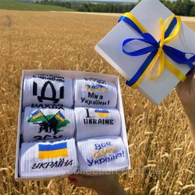 Бокс чоловічих патріотичних шкарпеток на 6 пар 40-45 р в подарунковій коробці із стрічкою весна-осінь-літо
