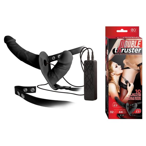 Страпон подвійний You2Toys Double Thruster з вібрацією, чорний sexstyle