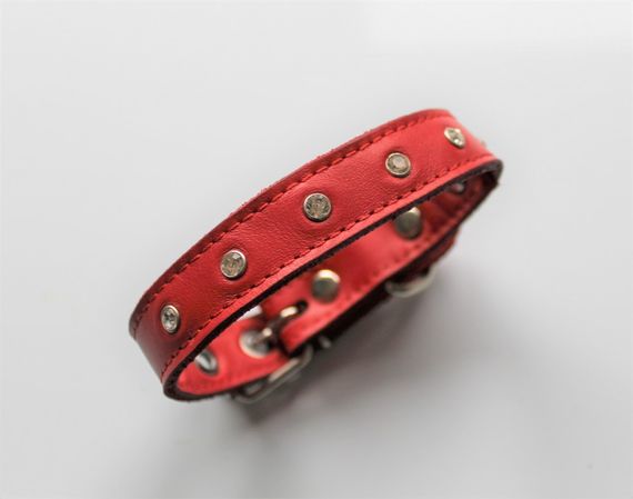 Кожаный ошейник со стразами "Lockdog" красный | Зображення 3