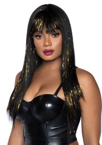 Чорна перука із золотими пасмами Leg Avenue Long bang wig with tinsel, 60 см