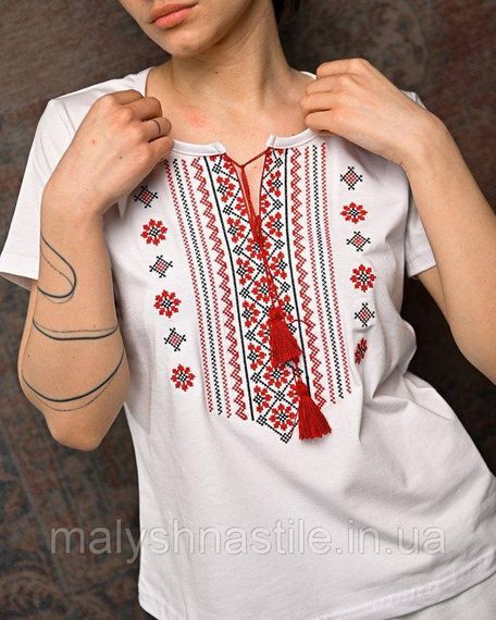 Женская футболка Вышиванка white/red ПП7433