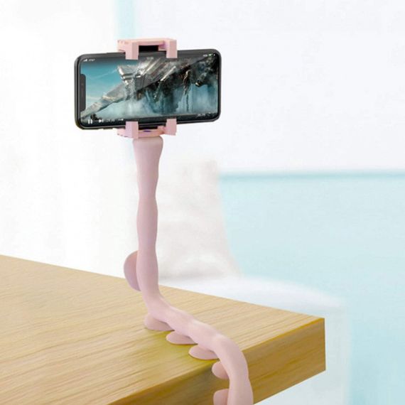 Гибкий держатель для телефона с присосками универсальный Cute Worm Lazy Holder. CI-533 Цвет: розовый | Зображення 1