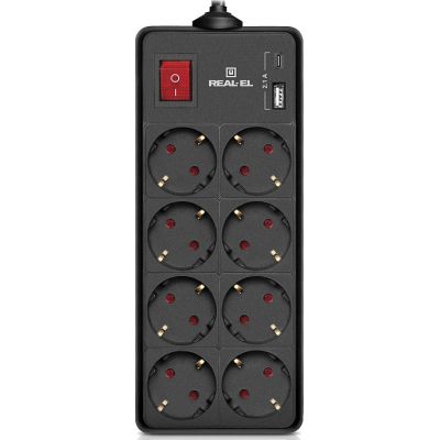 Сетевой фильтр питания REAL-EL RS-PROTECT 805 3m, black (EL122300043)