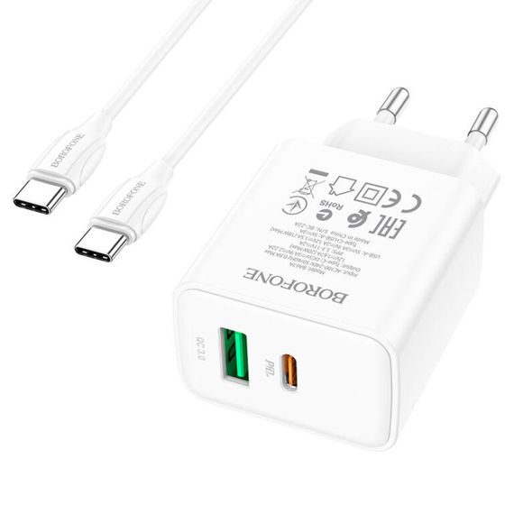 СЗУ Borofone BA67A PD20W+QC3.0 (1USB-A/1C) + кабель Type-C to Type-C | Зображення 2