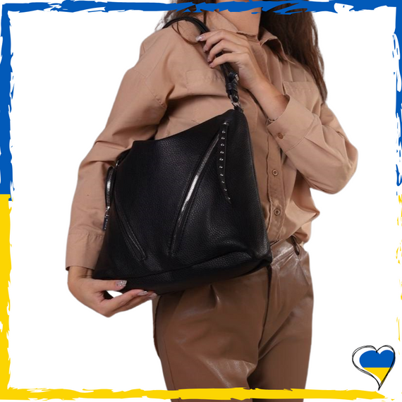 Женская сумка черная из экокожи стильная стильная 29х33х11см