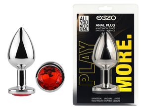 Анальна пробка з кристалом EGZO - Silver Round Plug Red size S Sex Aura
