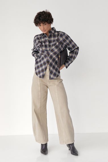 Сорочка в клітинку з акцентом на талію - темно-коричневий цвет, M (є розміри) | Зображення 2