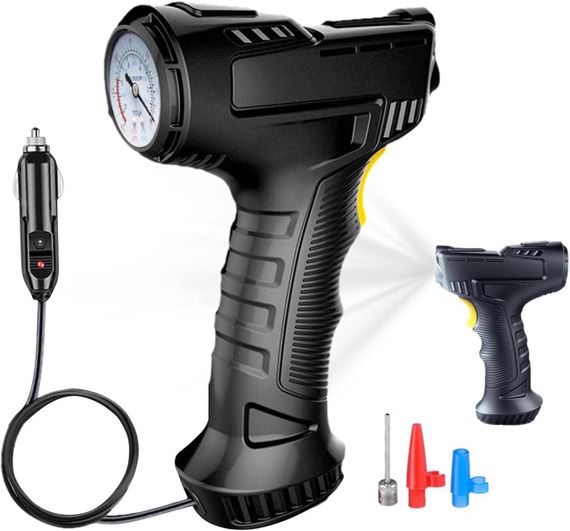 Портативный проводной компрессор для шин 120 Вт, быстрый 12V насос, с манометром и LED-фонарем