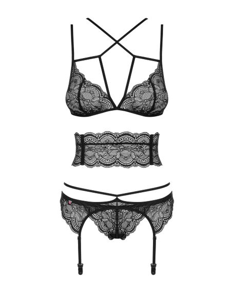 Комплект з поясом для панчох Obsessive Frivolla set Чорний S/M | Зображення 4