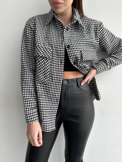 Женская теплая хлопковая рубашка принт "гусиная лапка" GDF840, цвет черно-белый, размер 42/46