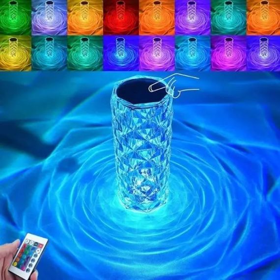 Настільна лампа Роза з пультом RGB Crystal Rose. Проекційний світильник-торшер нічник rose diamond table lamp кристал | Зображення 3