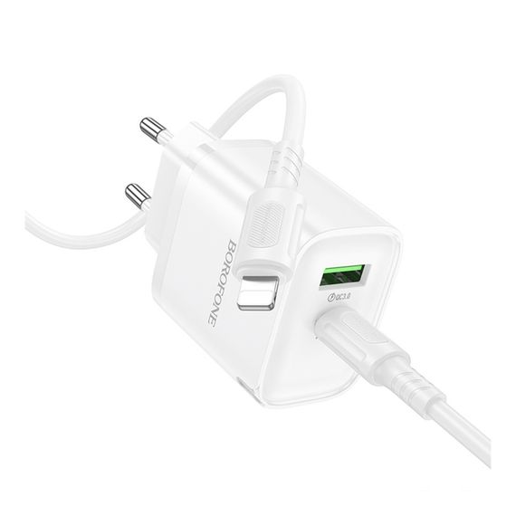 Сетевое Зарядное Устройство Borofone BA83A 1USB-C/1USB PD/QC 20W+Type-C to Lightning | Зображення 3