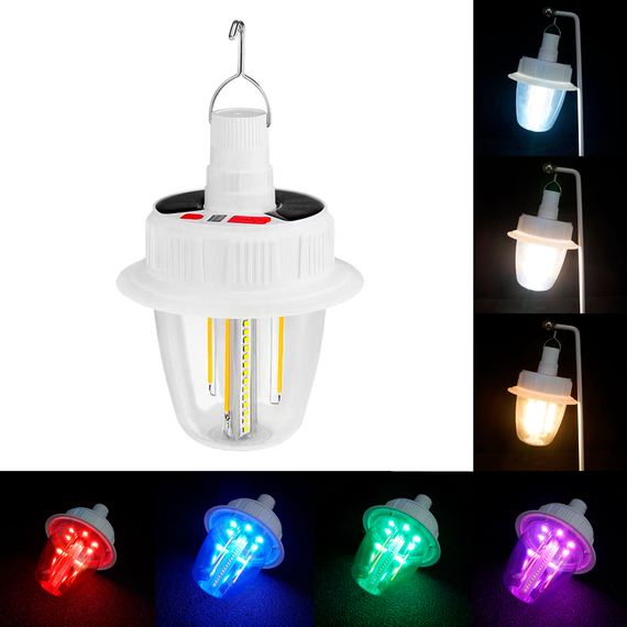 Светодиодная LED лампа на солнечной батарее T38, COB+SMD(RGB), 2АКБx18650, крюк, ЗУ Type-C | Зображення 1