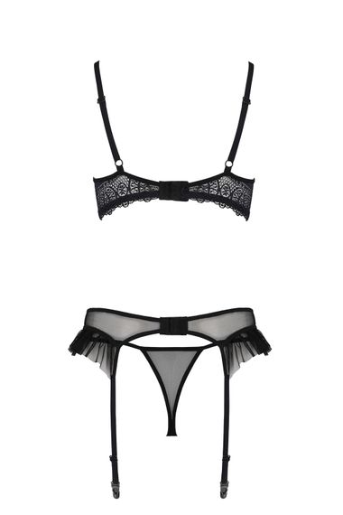 Комплект Passion KERRIA SET WITH OPEN BRA black, S/M, бюстгальтер з відкритою чашкою, стрінги, пояс для панчіх | Зображення 3