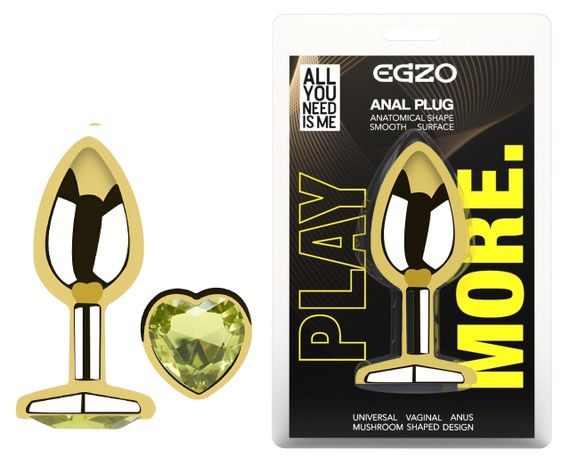Анальная пробка с кристаллом EGZO - Gold Heart Plug Lime size S Sex Aura