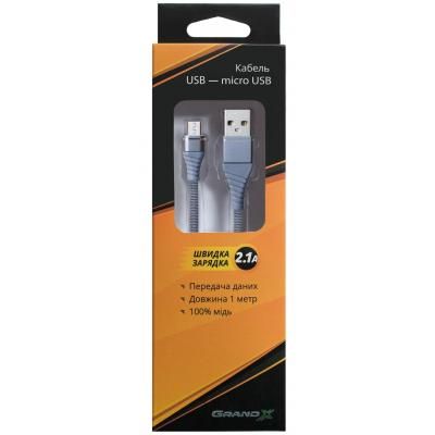 Дата кабель USB 2.0 AM to Micro 5P 1.2m 2A Grey Grand-X (NM012GR) (NM012GR) | Зображення 1