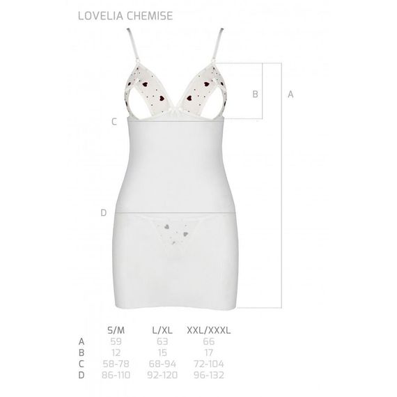 Сорочка з вирізами на грудях, стрінги Passion LOVELIA CHEMISE S/M, white | Зображення 6