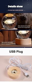 Кришталева куля 6 см з лазерним гравіюванням «Земля» та USB-підставкою з натурального дерева