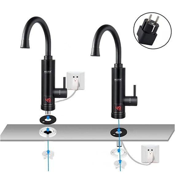 Проточний електроводонагрівач Water Heater 011 з LED дисплеєм 3000Вт Кран з підігрівом води до 60°C Чорний | Зображення 3