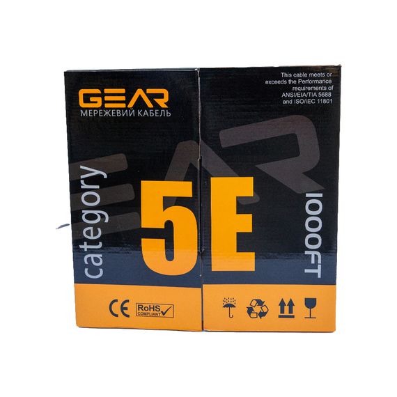 Кабель мережевий UTP 305м, cat.5e, CCA(25%), 4*2*0,51, PVC, indoor, grey GEAR (GEC-UTPCCA25051305) | Зображення 2