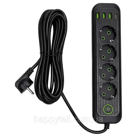 Мережевий фільтр-подовжувач 5 розеток 3xUSB-A 1xUSB-C 5м чорний HP-5-40 | Зображення 1
