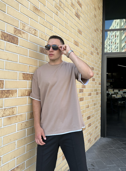 Мужская летняя футболка в стиле оверсайз DE9578 цвет капучино, размер S | Зображення 1