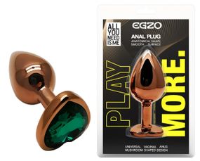 Анальна пробка з кристалом EGZO - Dark Gold Heart Plug Marine, size S Sex Aura