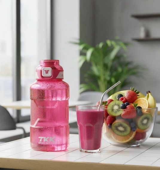 Спортивная бутылка TKK 1500 мл (1.5 л) - Розовая Tritan BPA-free, ударопрочная эко-бутылка с антискользящей вставкой | Зображення 7