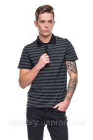 Футболка чоловіча ПОЛО — Чорно-сіра смужка з коротким рукавом XL