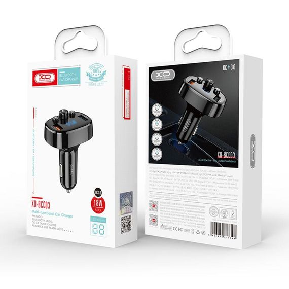 FM-трансмітер XO BCC03 car charger 18W QC 3.0 Колір Чорний | Зображення 1