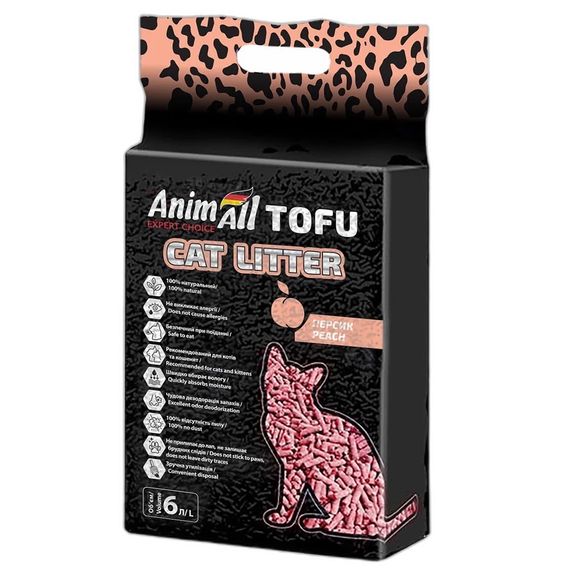 Соєвий наповнювач для котячого туалету з ароматом персика AnimAll Tofu Peach, 6 л