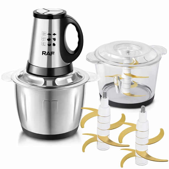 Измельчитель кухонный электрический RAF R.7028 2в1 две чаши 3л (металл и стекло) 300Вт чоппер для мяса | Зображення 3