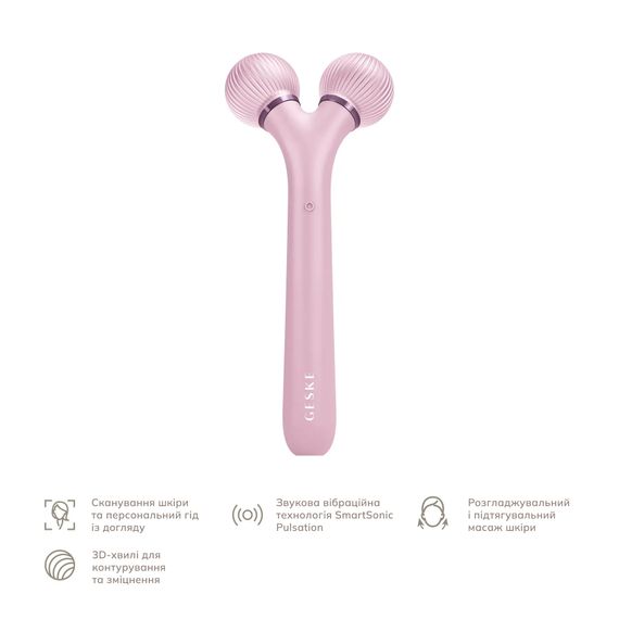 Електронний ультразвуковий ролик для обличчя GESKE Sonic Facial Roller 4в1 gray, Рожевий | Зображення 1