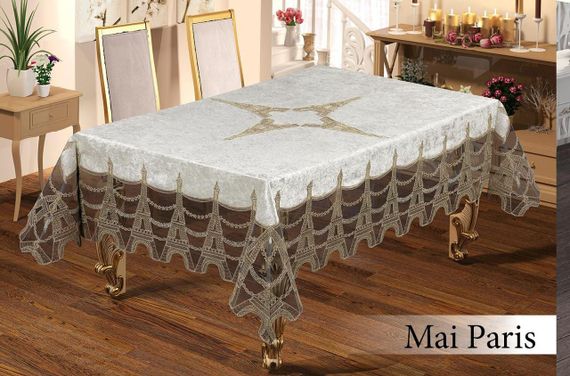 Велюрова скатертина з мереживом Maison 160×220 см Mai Paris Бежевий