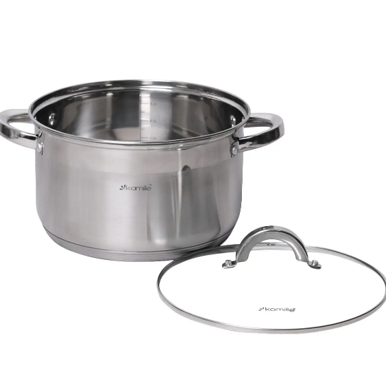 Каструля нержавіюча сталь 6,5л з кришкою порожнисті ручки 5624S KAMILLE | Зображення 2
