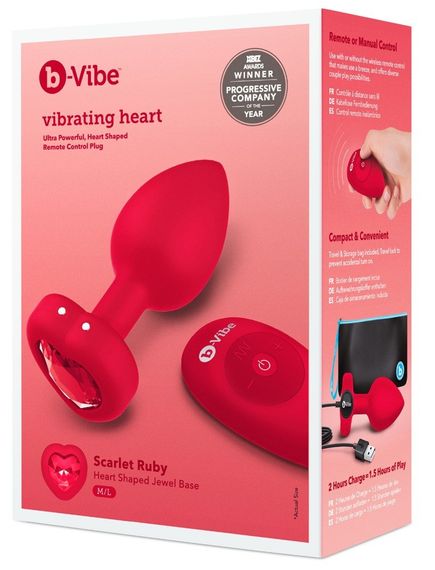 Анальна пробка з вібрацією і пультом управління B-Vibe Vibrating Heart Plug M/L Red sexstyle | Зображення 1