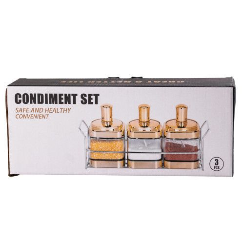 Банки для сипучих продуктів набір із 3 шт на металевій підставці, золото HP531FS1030J | Зображення 3