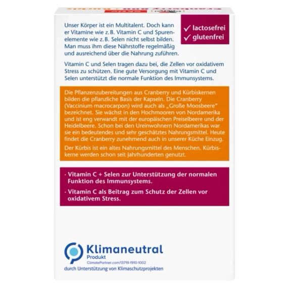 Витамины "Doppelherz Cranberry+Kürbis+Vitamin C+Selen" Доппельгерц капсулы Клюква+Тыква+Витамин С+Селен, 30 шт | Зображення 3