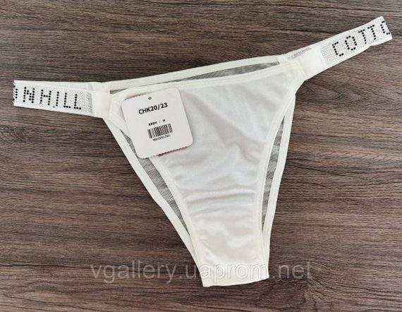 Жіночі трусики зі стразами Cotton Hill, жіночі трусики танга Котон Хіл, жіночі трусики сліпи зі стразами Молочний