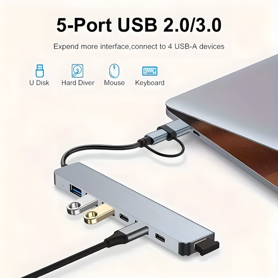 USB Type-C/USB-A хаб концентратор з 7 портами, підтримкою PD та високою швидкістю передачі даних | Зображення 2