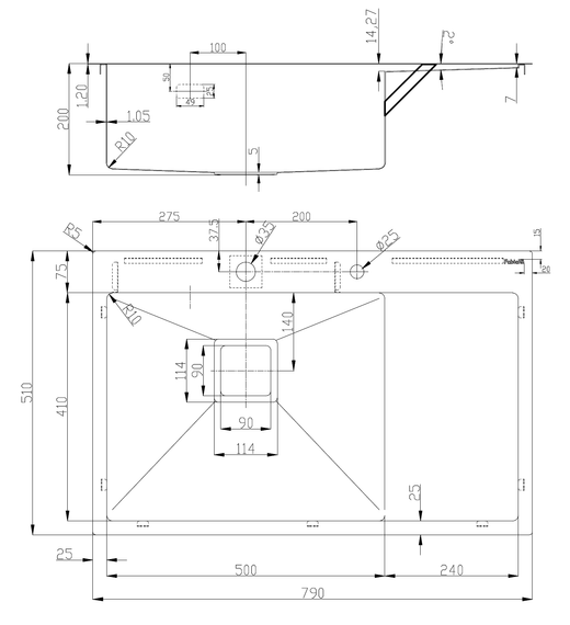 Кухонна мийка Fabiano TOP 79 XL Left (79x51) 1.2мм 8216.401.0921 | Зображення 1